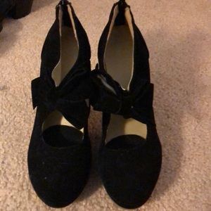Black velvet platform heels